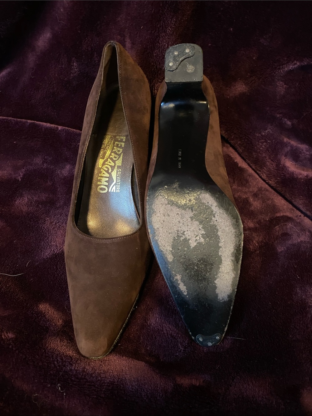 Salvatore Ferragamo Brown Suede Pointed-Toe Pumps